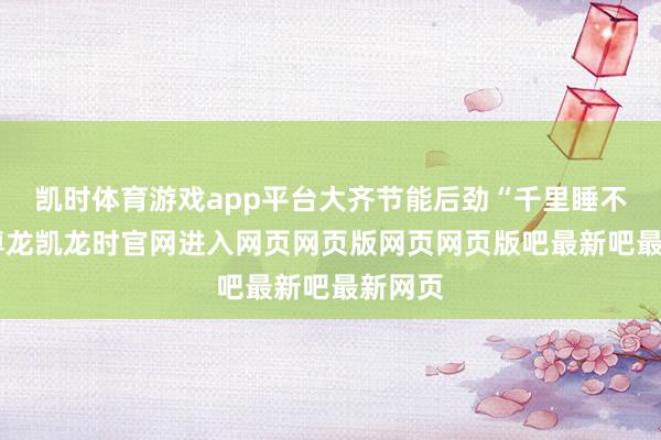 凯时体育游戏app平台大齐节能后劲“千里睡不醒”-尊龙凯龙时官网进入网页网页版网页网页版吧最新吧最新网页